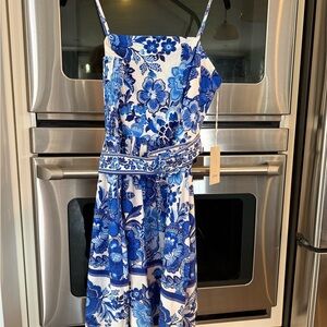 Joie Blue and White Floral Dress with Belt size 10